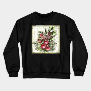 Red watercolor and ink roses with a chinese lattice Crewneck Sweatshirt